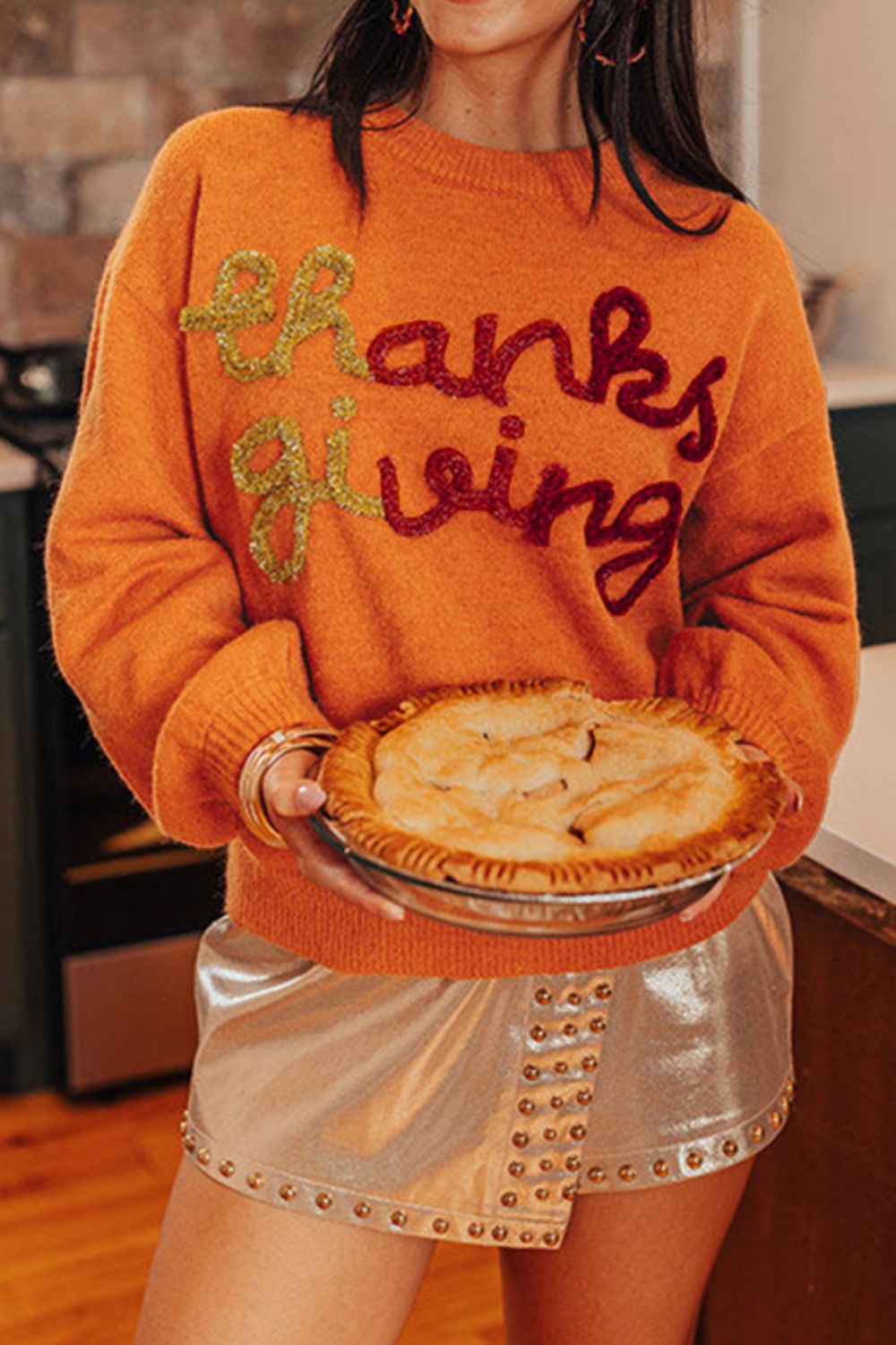 Blue Zone Planet | Thanksgiving Round Neck Dropped Shoulder Sweater