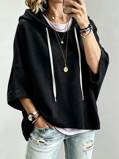 Drawstring 3/4 Sleeve Hoodie