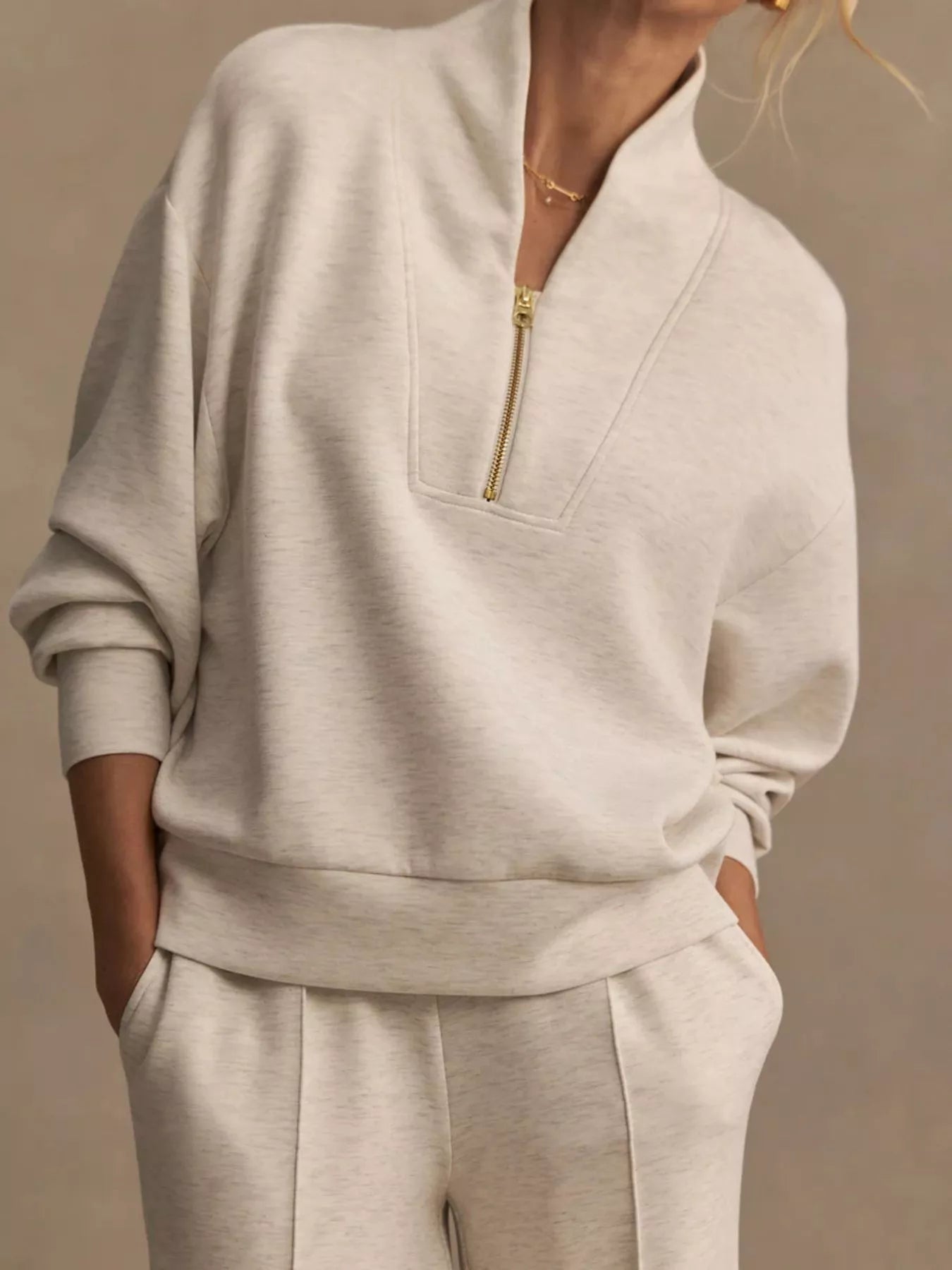 Quarter-Zip Sweatshirt and Wide-Leg Pants Set