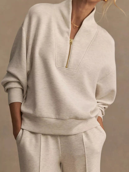 Quarter-Zip Sweatshirt and Wide-Leg Pants Set