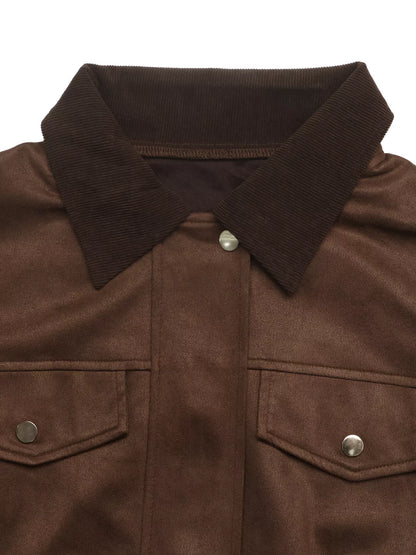 Corduroy Collar Zip-Up Jacket