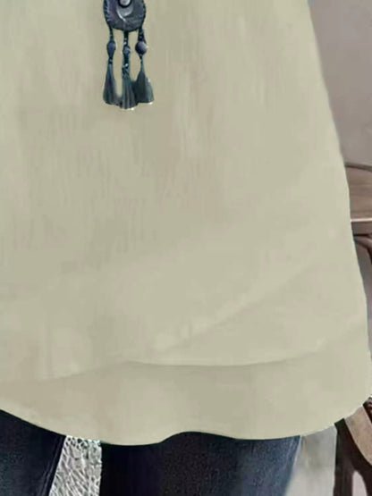 Notched Short Sleeve Blouse