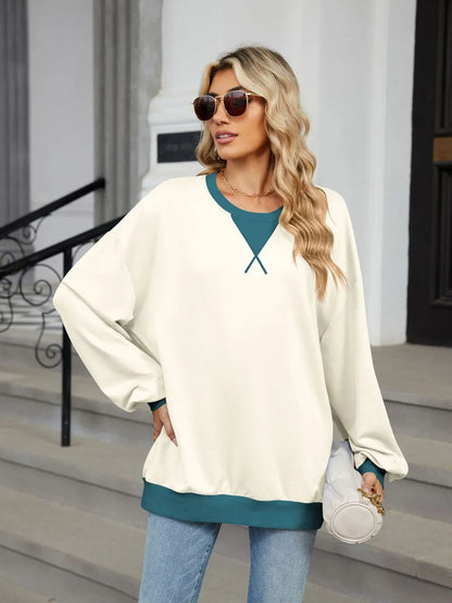 Contrast Round Neck Long Sleeve Sweatshirt