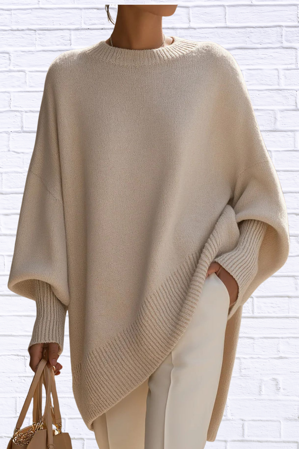 Oversized Batwing Sleeve Round Neck Sweater