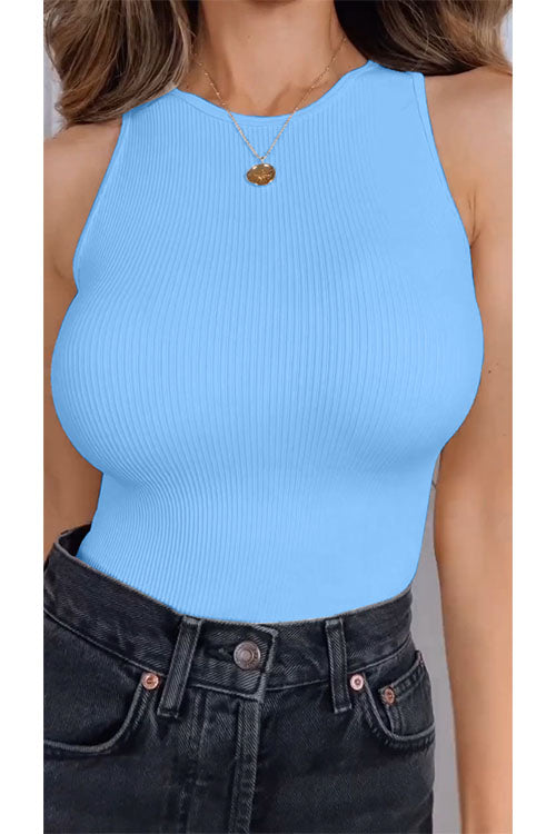 Sleeveless Stretchy Triangle Swim Inspired Bodysuit LightBlue