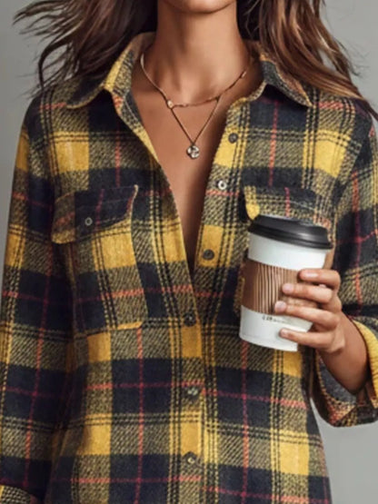 Plaid Shirt Dress with Side Slit