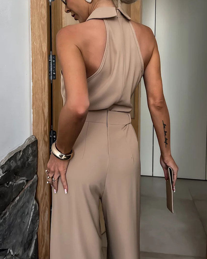 Fashion Pocket Sleeveless Jumpsuit