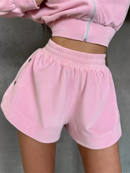 Zip-Up Outerwear and Shorts Set