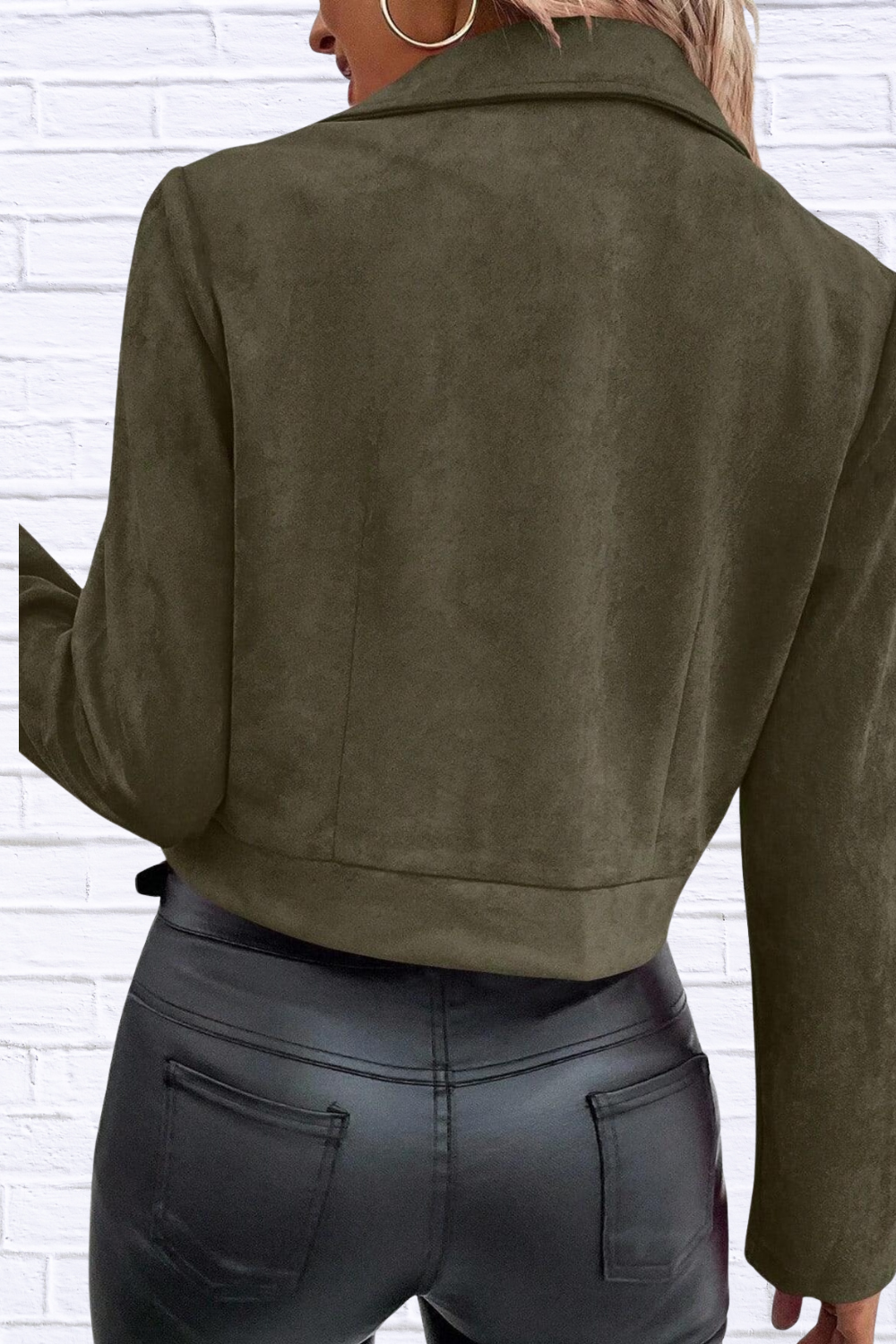 Zip Up Suede Cropped Moto Jacket