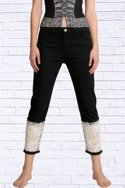 Full Size Lace Trimmed Capri Jeans Plus Size