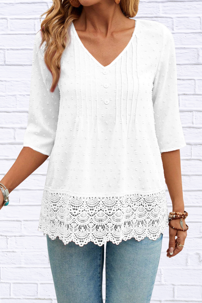 Lace Hem V-Neck Blouse