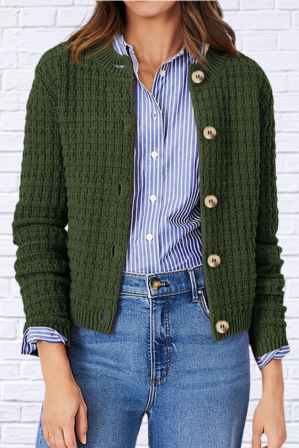 Textured Knit Button-Front Cardigan