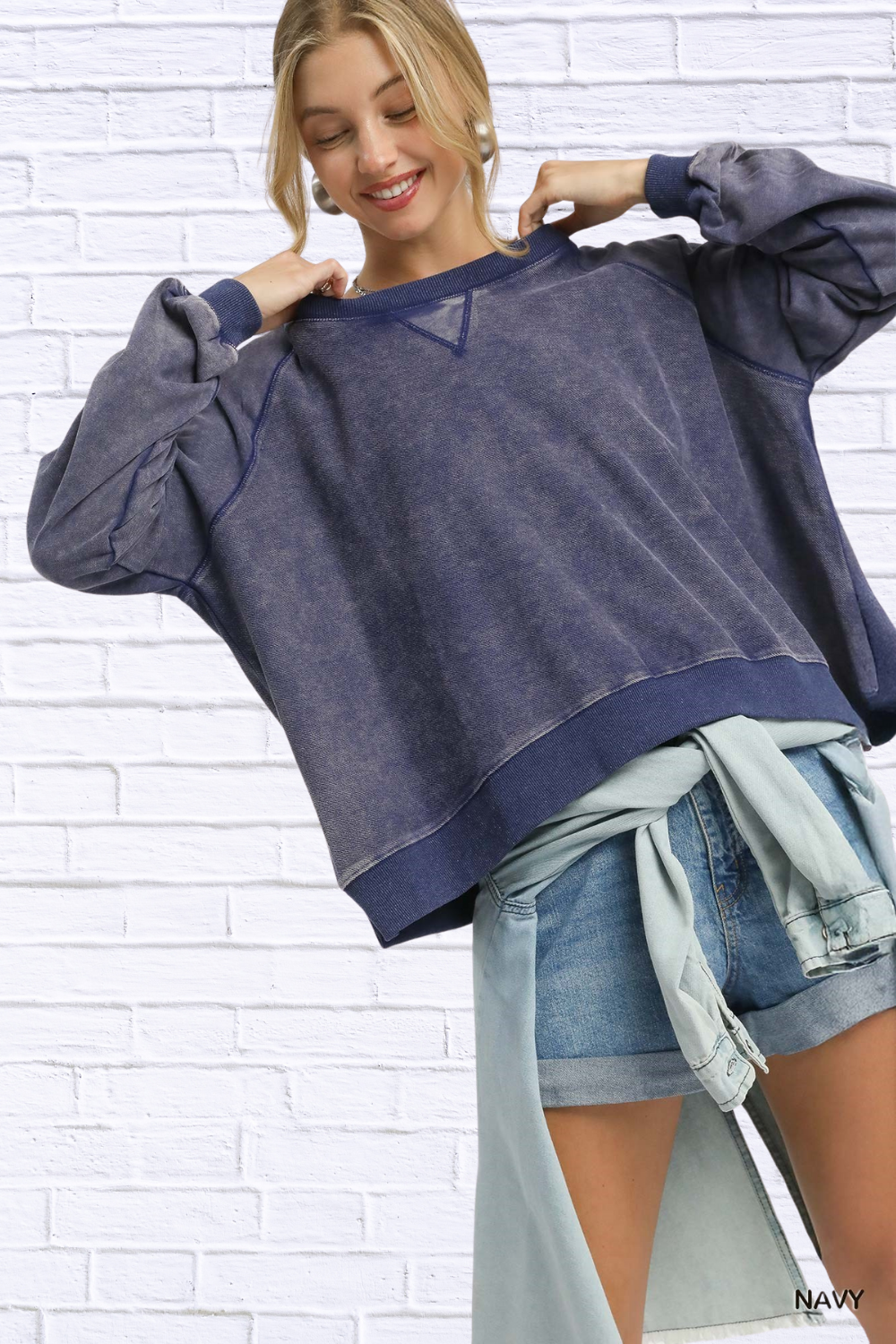 Navy Mineral Wash French Terry Sweatshirt