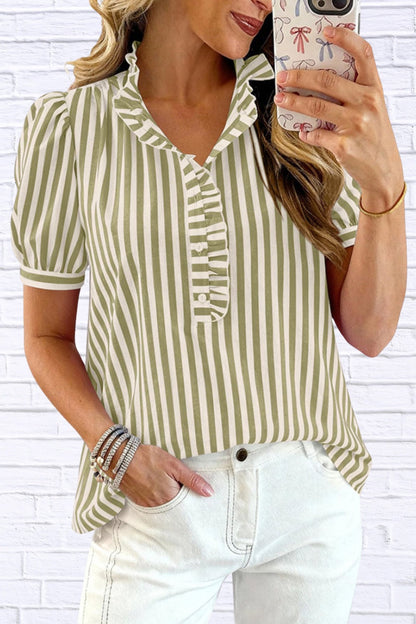 Frill Striped Puff Sleeve Blouse | Chic Women’s Top