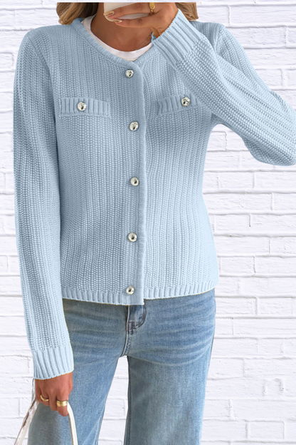 Front Ribbed Long Sleeve Cardigan