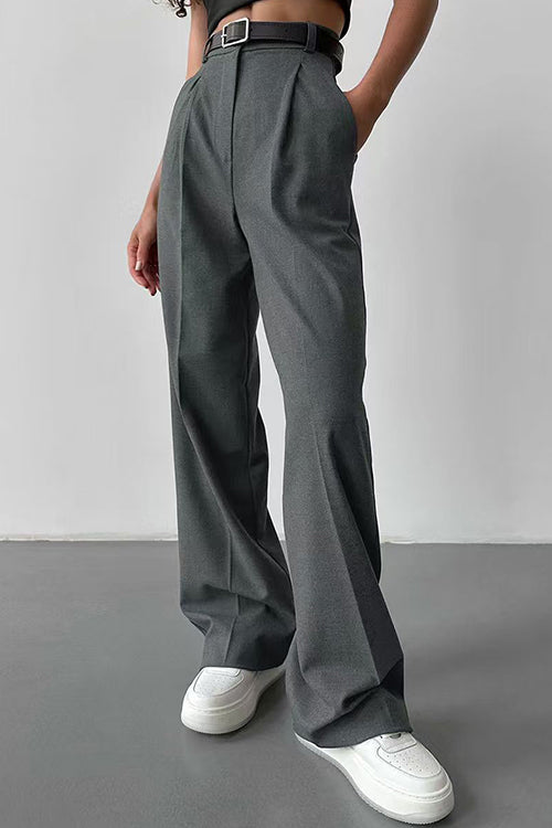 High Rise Pocketed Straight Leg Suit Pants