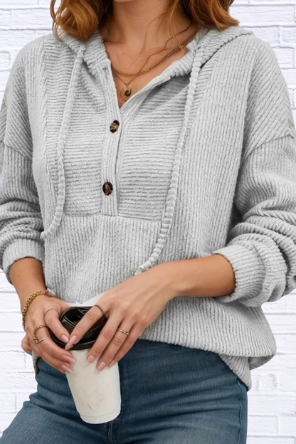 Button-Front Drawstring Hoodie