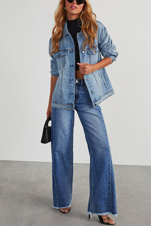 Rosiedress Raw Hem Distressed Wide Leg Denim Pants