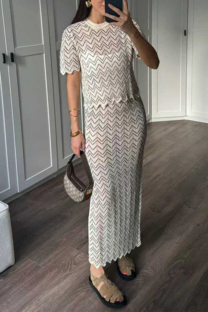 High Rise Zigzag Patterned Side Slit Maxi Skirt