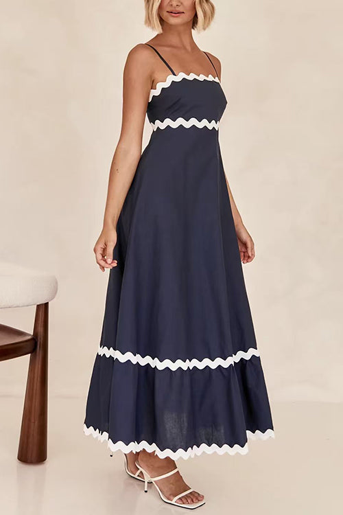 Spaghetti Strap Ric Rac Trim Swing Maxi Dress