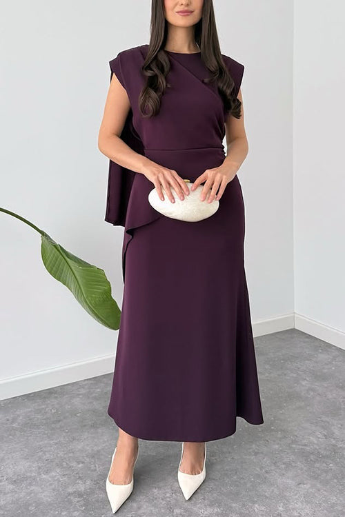Crewneck Draped Tie Back Maxi Dress