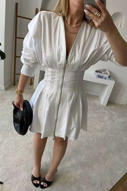 Long Sleeves Zipper Up Front Mini Dress