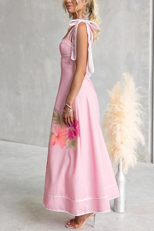 Bow Shoulder Floral Print Swing Maxi Cami Dress