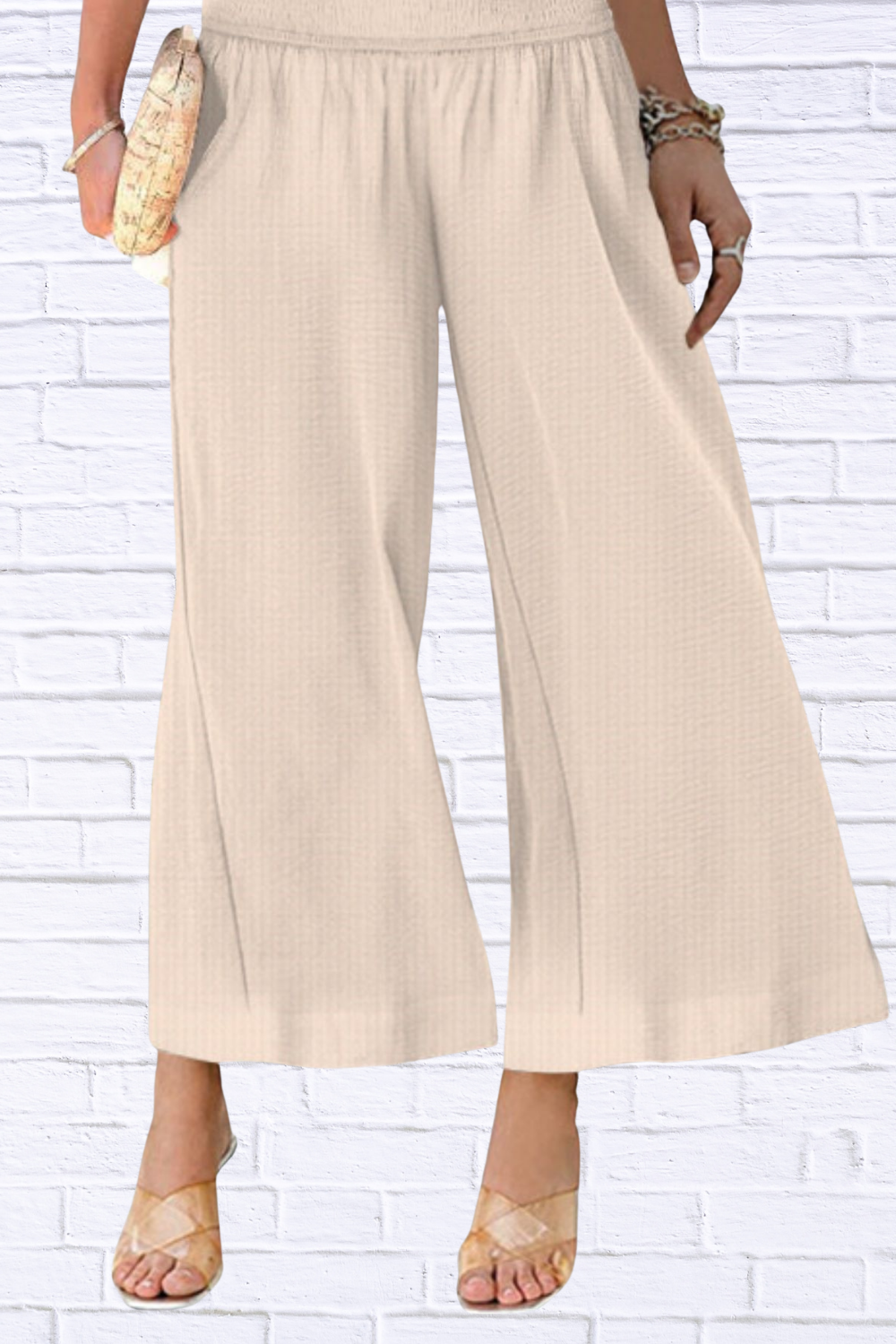 Wide-Leg Smocked Waist Pants