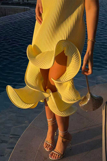 Sleeveless Irregular Ruffle Hem Midi Dress