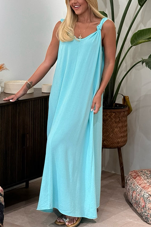 Scoop Neck Tie Knot Loose Fit Maxi Cami Dress Aqua