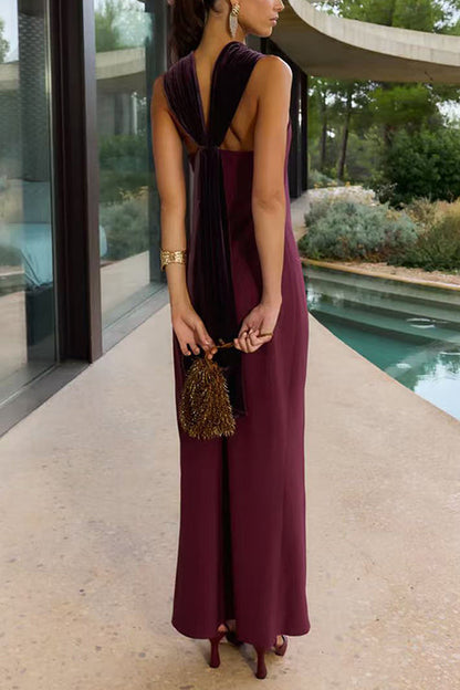 Sleeveless Draped Back Maxi Party Dress