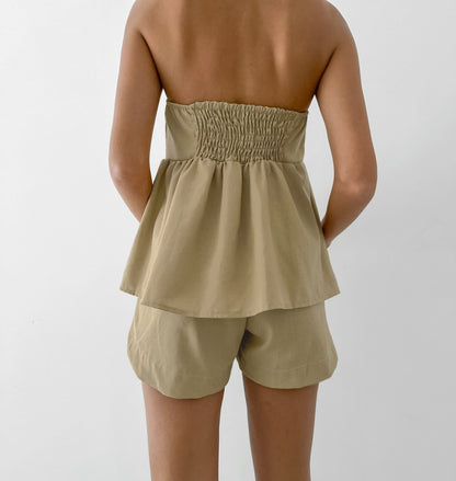 Casual Strapless Top & Shorts Two-Piece Set