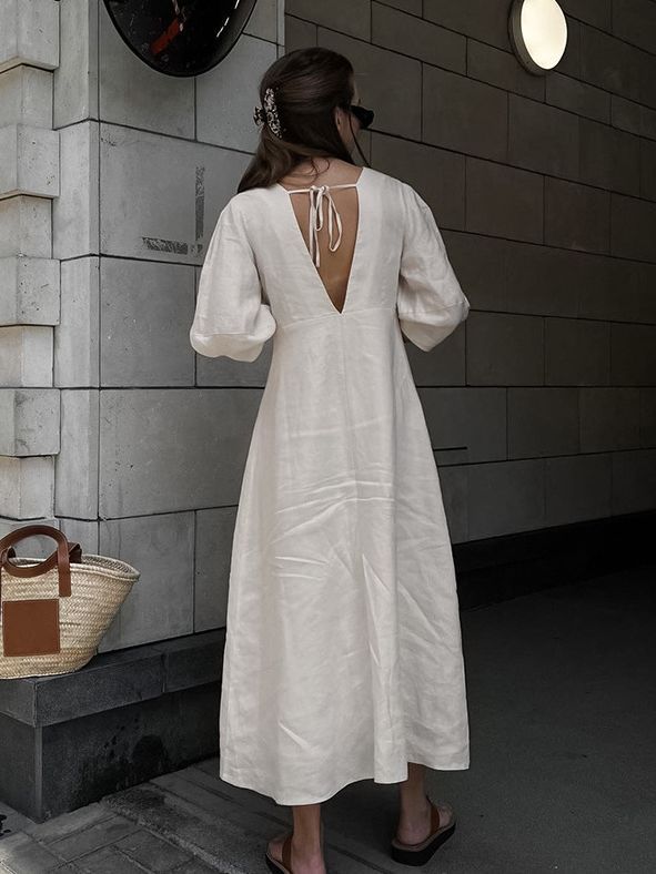 French Ladies' Mature Backless Shirt Dress