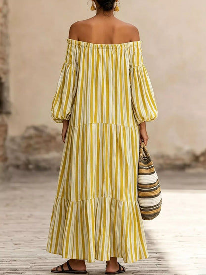 Off-Shoulder Striped Maxi Dress