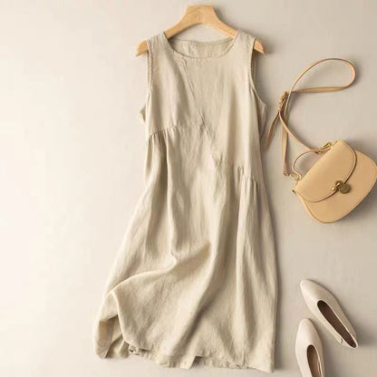 Literary cotton linen loose sleeveless vest dress