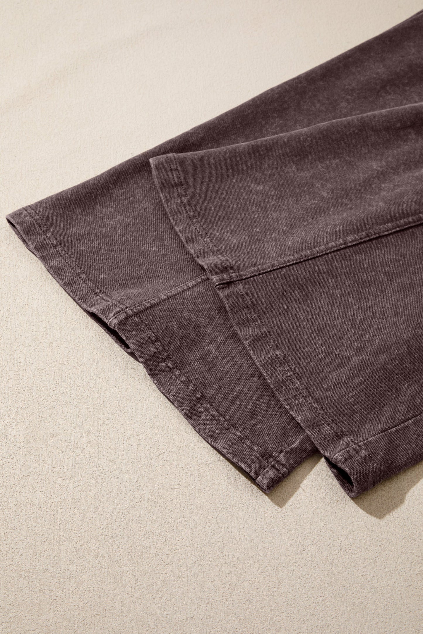 Dark Brown Cotton Mineral Wash Elastic Waist Drawstring Tie Detail Cargo Pants