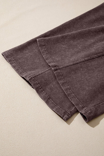 Dark Brown Cotton Mineral Wash Elastic Waist Drawstring Tie Detail Cargo Pants