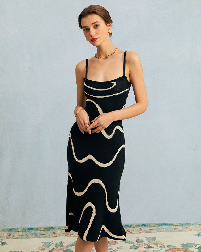 Das Black Wave – Midi-Strickkleid mit Meerjungfrauen-Saum