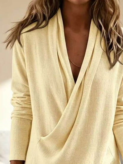 Full Size Wrap-Front Long Sleeve Blouse Plus Size