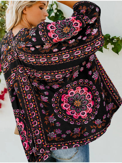 Floral Print Kimono Sleeve Cover Up