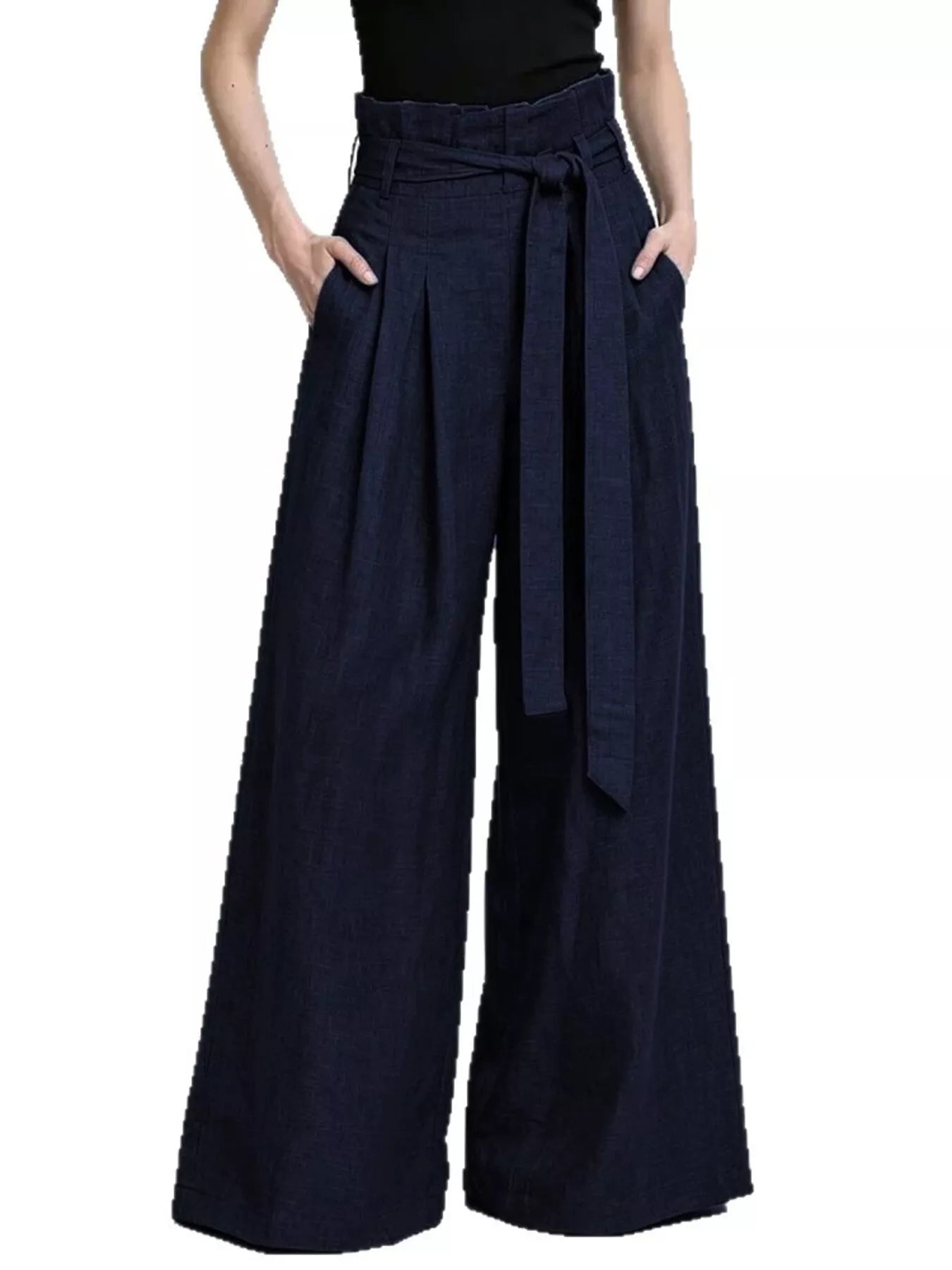 Full Size Wide-Leg Paperbag Waist Pants Plus Size