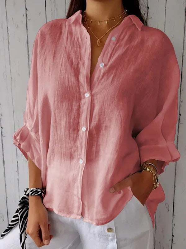 Casual Cotton Linen Back Lace-Up Shirt