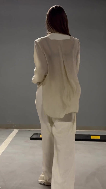 Ensemble deux pièces chemise et pantalon patchwork tendance