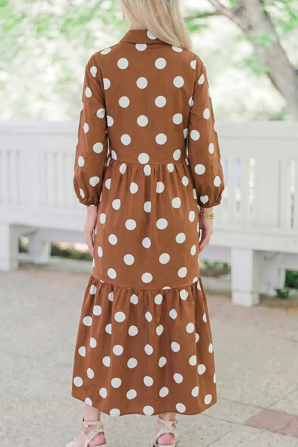 Heda's Polka Dot Button Front Long Sleeve Shift Dress