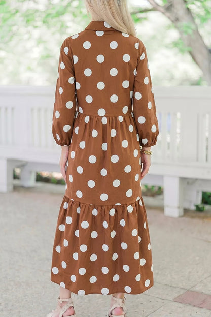 Heda's Polka Dot Button Front Long Sleeve Shift Dress