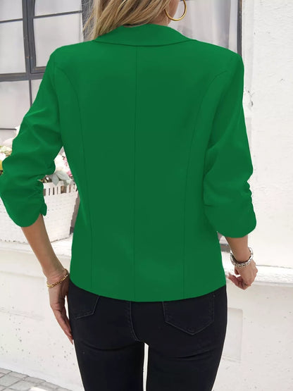 Plus Size Lapel Collar Blazer | Ruched Sleeve Jacket