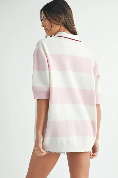 MABLE Oversized Stripe Polo Collar Sweater
