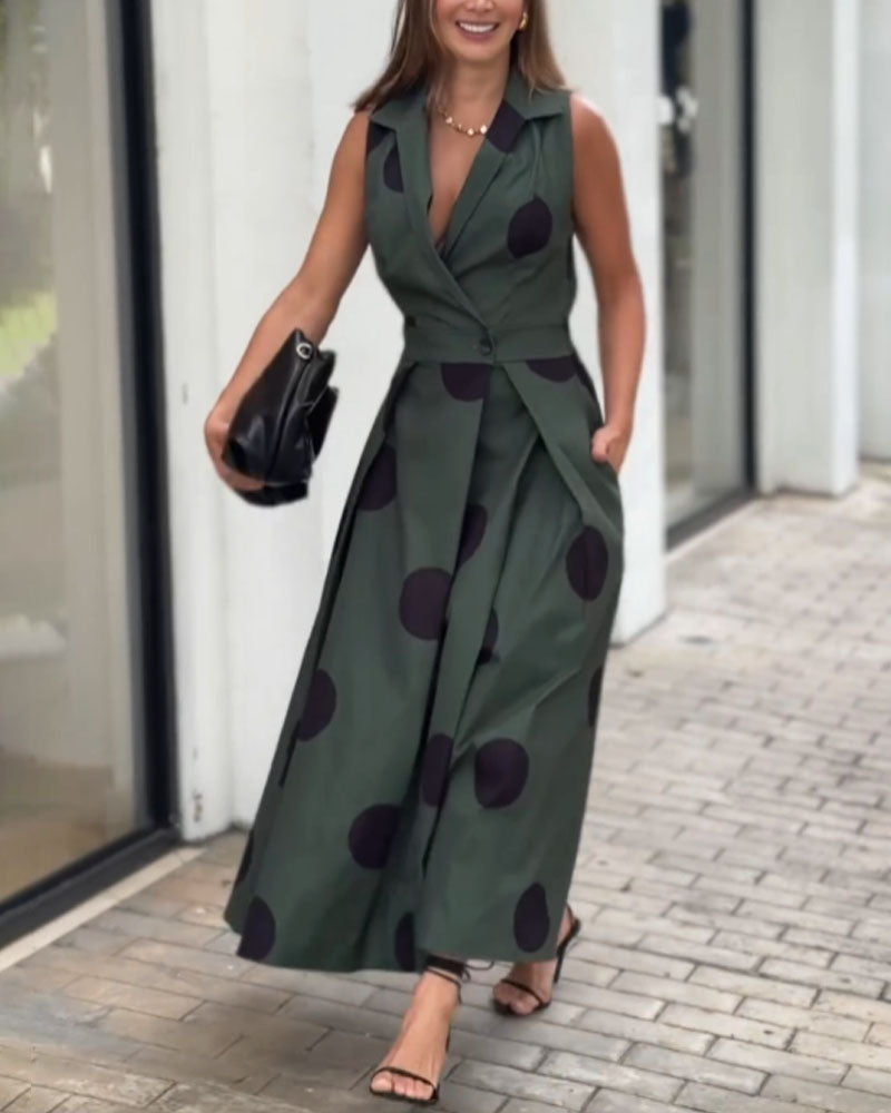 Fashion Lapel Polka Dot Sleeveless Dress