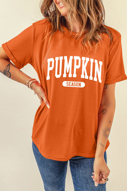 Orange Pumpkin Season Letter Print Relaxed T Shirt