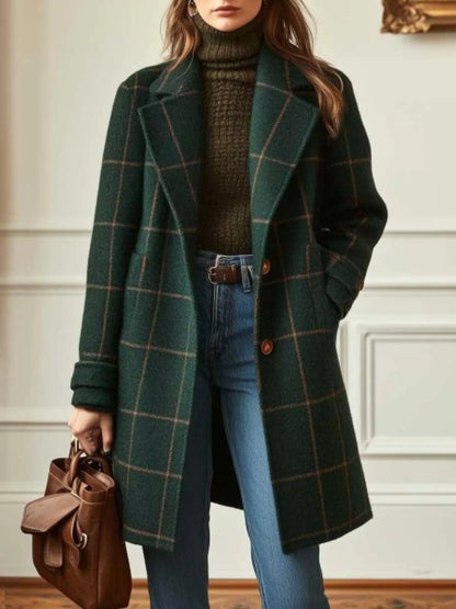 Plaid Lapel Longline Overcoat | Plus Size